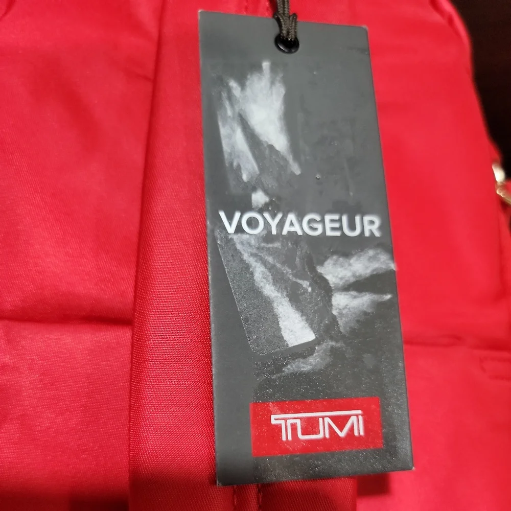 Tumi Red Backpack with Gold Hardware